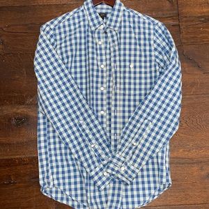 J Crew men’s blue checkered button down shirt